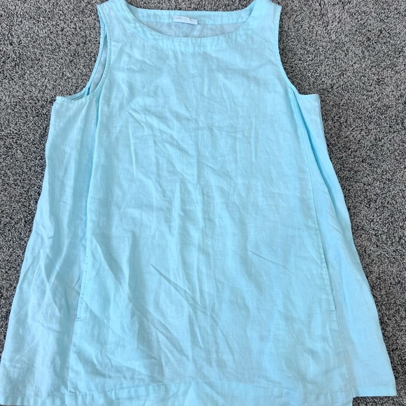 Pure Jill 100% Linen Light Blue Sleeveless Front Pockets Top Blouse Size P/S - Picture 1 of 9